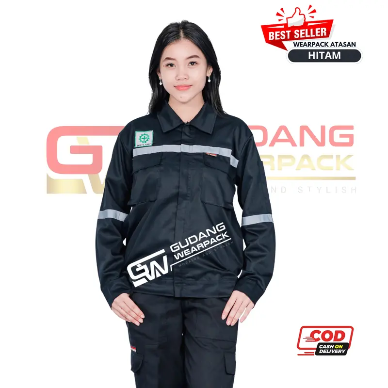 Wearpack Stelan Lengan Panjang (Baju dan Celana) Warna Hitam Polos 1