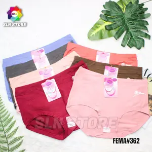 (12PCS) CELANA DALAM FEMA WANITA Dewasa KATUN PREMIUM / CD PEREMPUAN HIGH WAIST 362 Cewek Lembut Motif Polos Nyaman