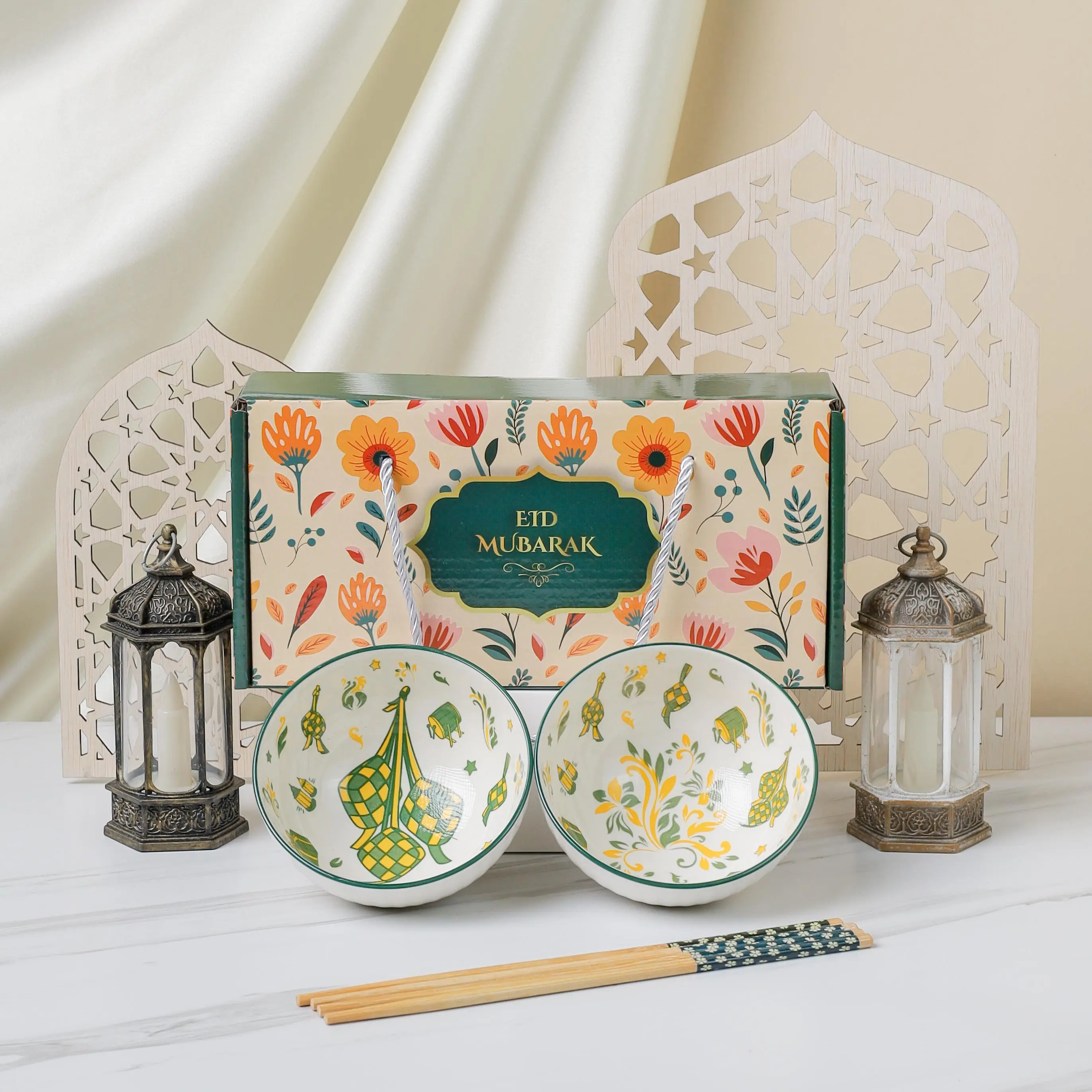 WWEISHOP HAMPERS MANGKOK PREMIUM SET ISI 2 PCS Souvenir Mangkuk Keramik Lebaran Gift Set Bowl Peralatan Makan