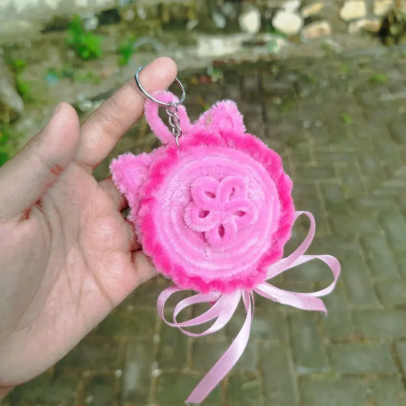 Cermin mini bunga kawat bulu, cermin lucu Gift Ganci keychain Kunci gantungan Aksesoris cermin makeup souvenir 6