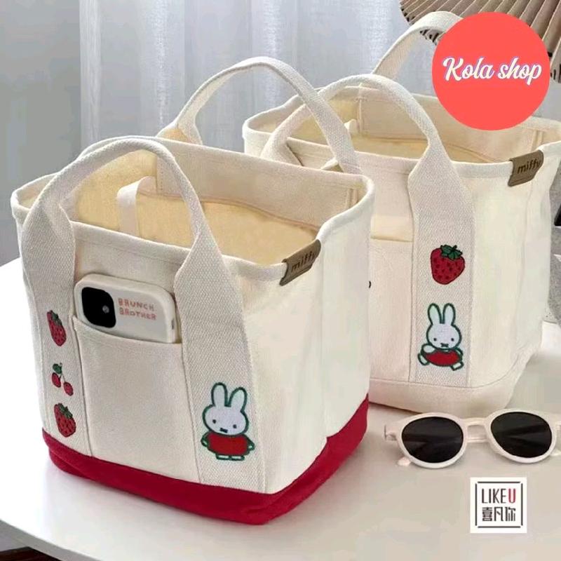 Túi Xách Bỉm Sữa Cho Mẹ Và Bé Canvas Thêu Họa Tiết Thỏ, Túi Xách Nữ Thời Trang