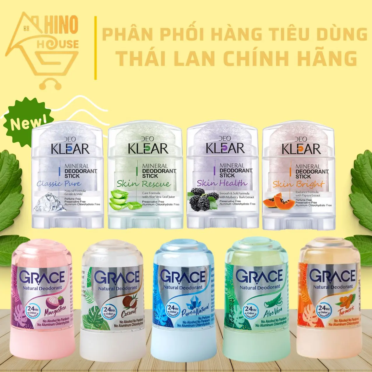 Lăn Khử Mùi Đá Khoáng Grace - Lăn Khử Mùi Đá Khoáng Klear 70g Thái Lan, Kiểm Soát Mồ Hôi, Mát Lạnh Vùng Da Dưới Cánh Tay - Hinohouse