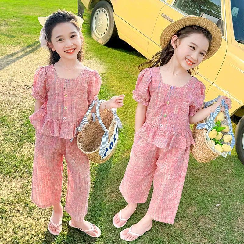 Product Introduction of [KIDSFASHIONKOLEKSI] Setelan Crinkle Mia Pink Puff Anak Perempun Motif Colorful Lines 17
