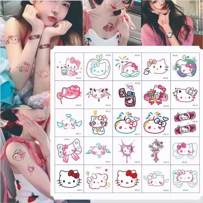 Set 100 Hình Xăm Dán Hello Kitty Dễ Thương, Hình Xăm Tạm Thời Chống Thấm Nước