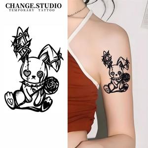 Hình Xăm Tạm Thời, Thiết Kế Hình Thỏ Đồ Chơi Cầm Hoa Hồng, Lâu Trôi Trong 15 Ngày, Không Thấm Nước, Không Lo Ma Sát, Kèm Miếng Dán Hình Xăm