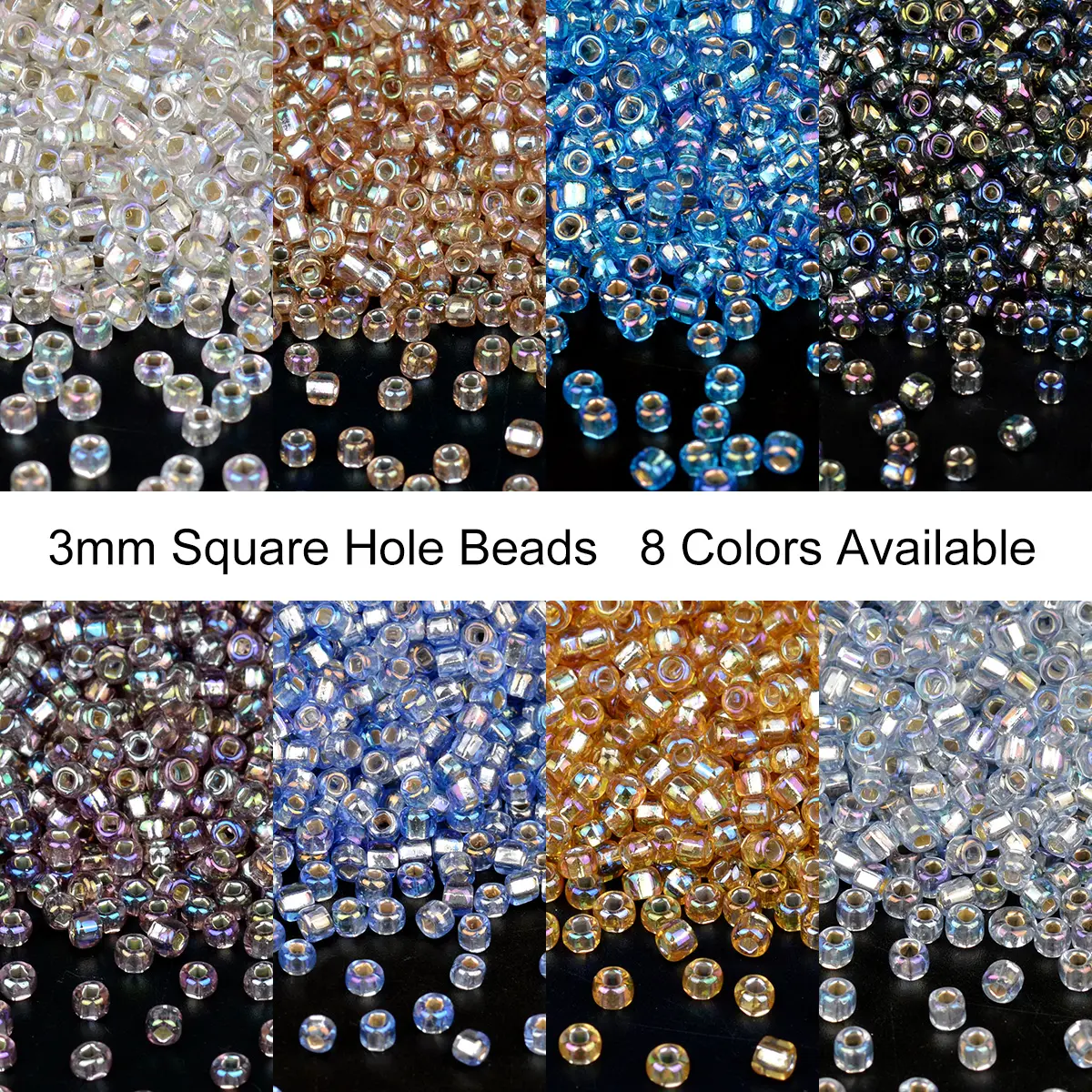 Hạt Thủy Tinh, Lỗ Vuông 3Mm, Nhỏ Và Nhỏ, Màu Cầu Vồng AB, 400 Cái / túi, Thích Hợp Để Làm Đồ Thủ Công Vòng Tay