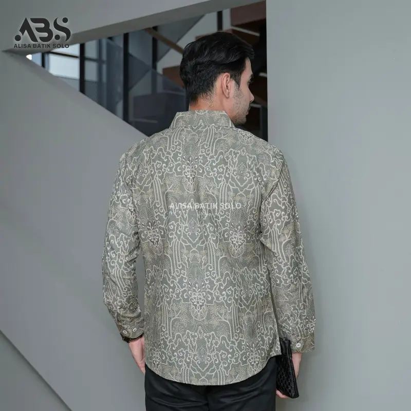 ALISA BATIK SOLO | Batik Slimfit Motif Garis Sage Bahan Doby Kemeja Batik Tangan Lengan Panjang Solo Sragen Best Seller Baju Pria Nyaman 3