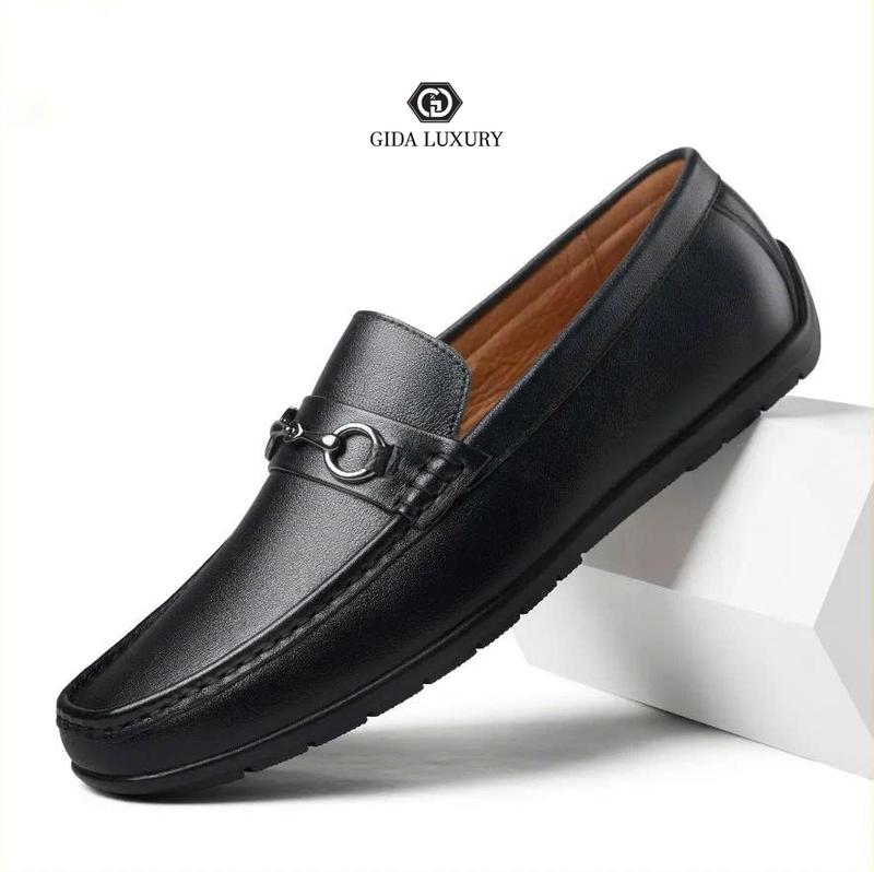  GIDA LUXURY Giày Lười Khóa Horsebit Moca Đen Da Bò Nguyên Tấm Cao Cấp Đế Cao Su Đi Mềm Và Êm Chân Size 38-44 Phong Cách Đơn Giản Sang Trọng Miễn Ship Toàn Quốc 