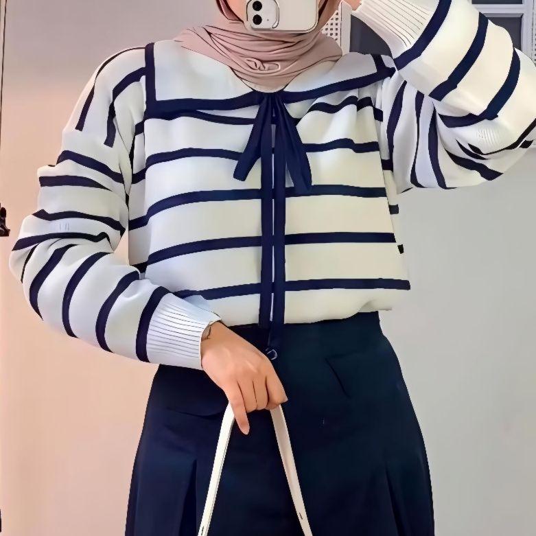 Product Introduction of BAJU RAJUT WANITA TANGAN PANJANG KERAH PITA LUCU STRIP KNIT / ATASAN BAJU SWEATER RAJUT KOREAN STYLE 20