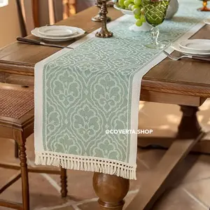 Coverta Table Runner Raya - Taplak Meja Makan Linen Estetik Motif Raya | Alas Meja Tamu Minimalis