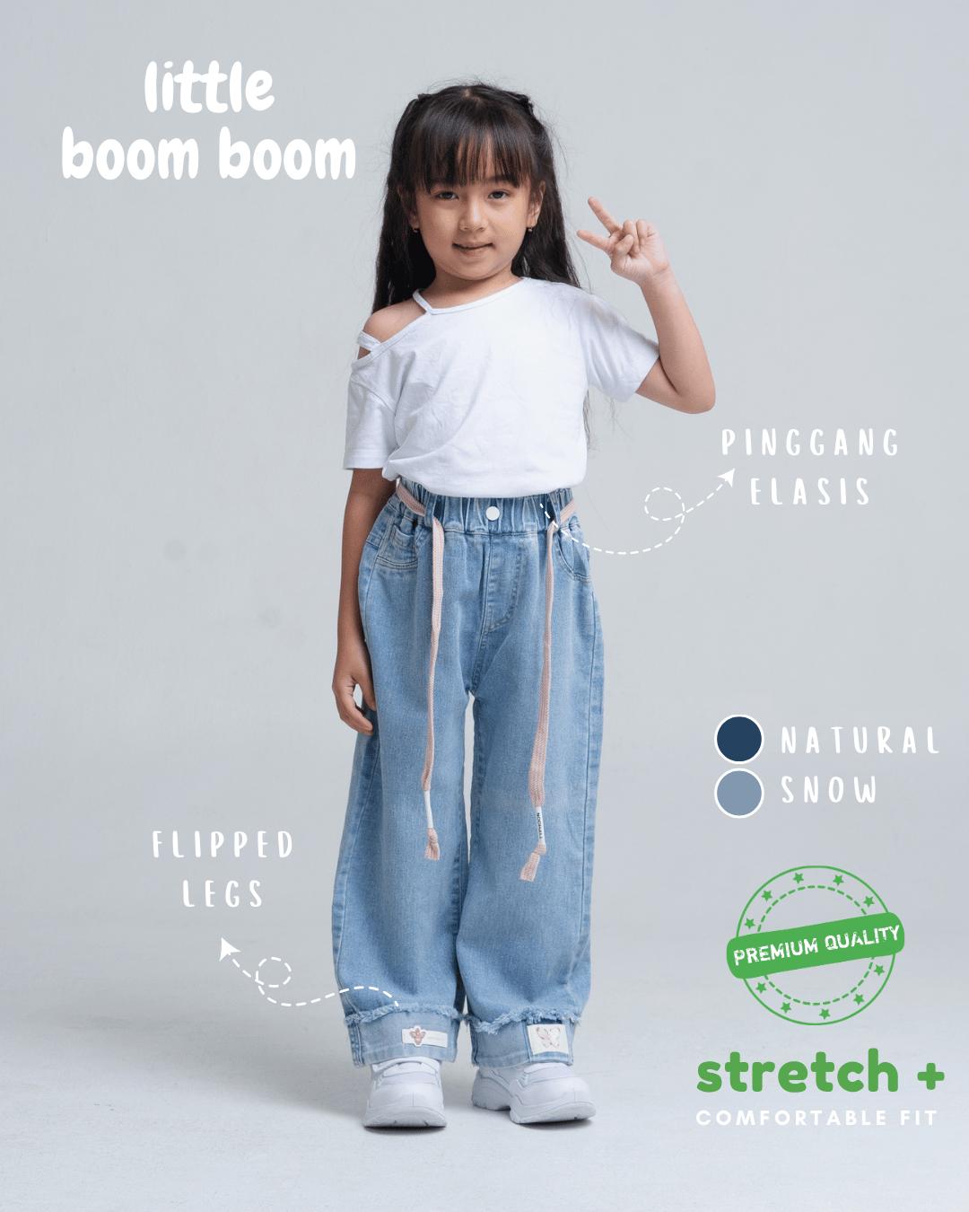 Celana Jeans Kulot Anak Perempuan Little Boom Boom Import - Biru/ Motif Cutbray Basic - Stretch Jeans - Size 1,5 - 8 Tahun