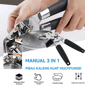 Pembuka Kaleng, Tutup Botol & Stoples 3-in-1 - Alat Buka Tutup Kaleng, Tupperware & Kemasan Kedap dengan Grip Ergonomis, Perkakas Dapur Modern yang Kuat, Aman & Multifungsi untuk Membuka Segala Jenis Kemasan Makanan