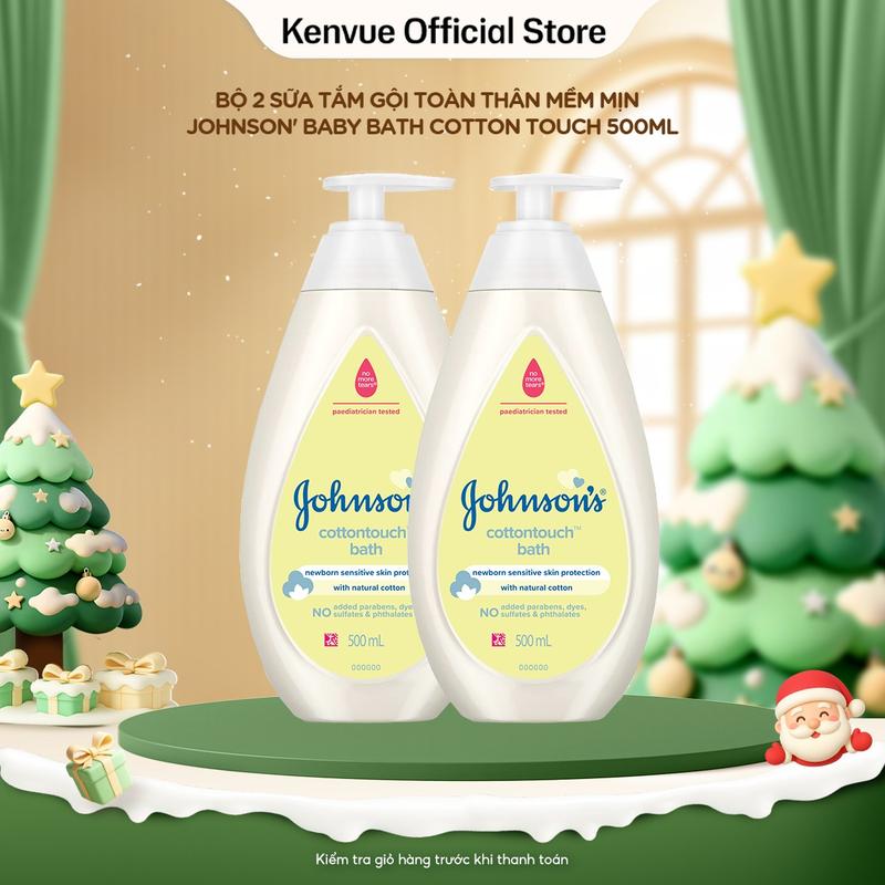   Chảnh Beauty  Bộ 2 Sữa tắm gội toàn thân mềm mịn Johnson's Baby Bath Cotton Touch 500ml x 2 | Cho Bé 