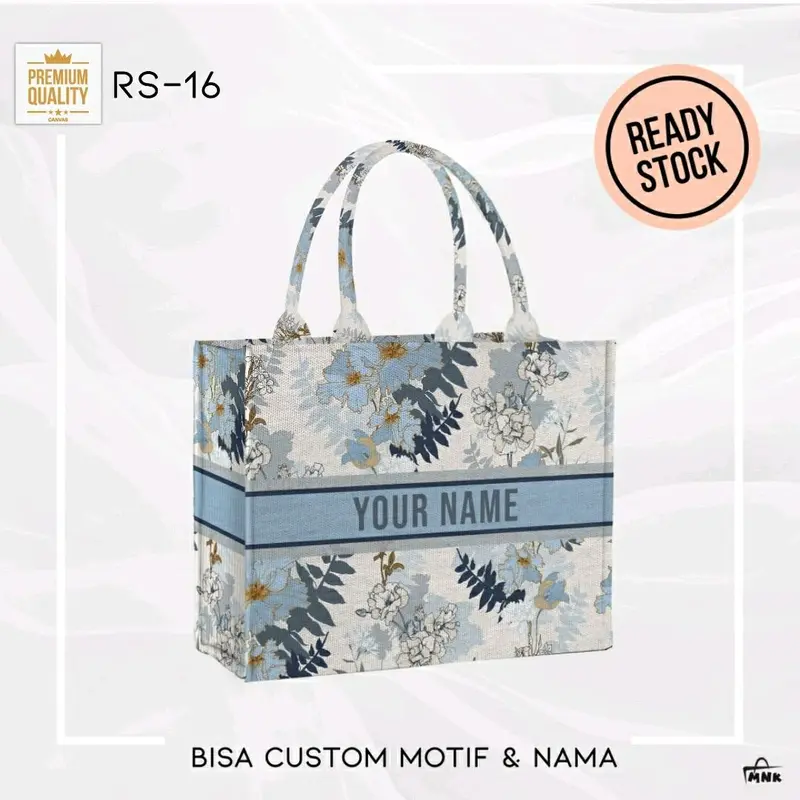 TOTEBAG NAMA | Tas kanvas | MNK bag Initial Large size Bisa Custom Nama - Ukuran 41x36x20 cm - Tote, Kanvas Totebag re komenda s itote bag 2