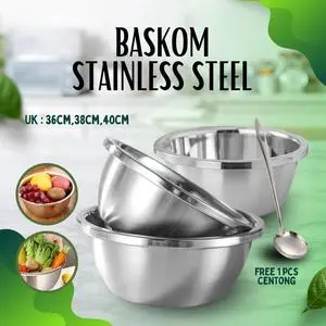 3 PCS Baskom SUS 304 uk 36CM 38CM 40CM Premium Free 1 Pcs Irus Tebal Baskom Sayur Baskom Cuci Buah 3 PCS Baskom SUS 304 uk 36CM 38CM 40CM Premium Free 1 Pcs Irus Tebal Baskom Sayur Baskom Cuci Buah