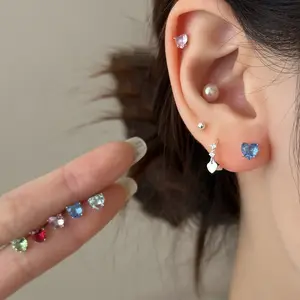 EAR PARTNER-925 Perak Anting tindik telinga perak murni 925 untuk wanita, anting zirkon desain aman di pakai tidur, tidak perlu dilepas, anting mewah dan elegan