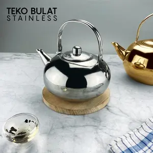 Teko Stainless Bulat 1.2L 1.6L 2.2 Liter Tea Pot Air Panas Teh Kapasitas Besar Banyak