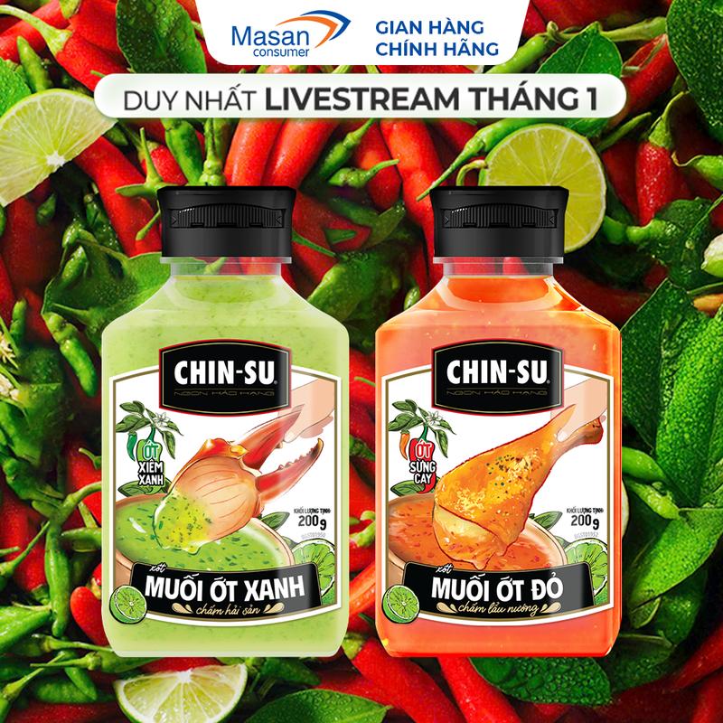  Combo 2 muối ớt CHIN-SU xanh đỏ  2 muối ớt xanh  Chai 200gr  