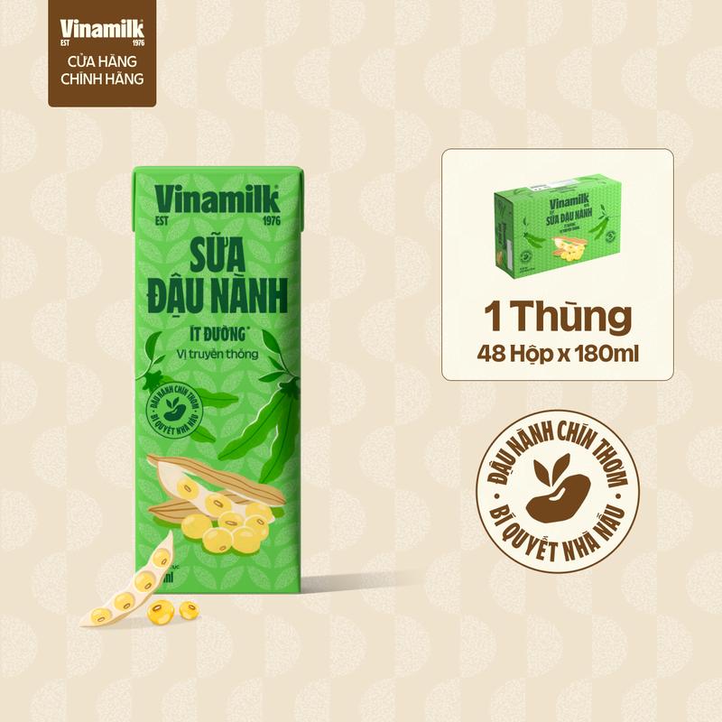Thùng Sữa đậu nành Vinamilk ít đường hộp 180ml - 48 hộp/Thùng