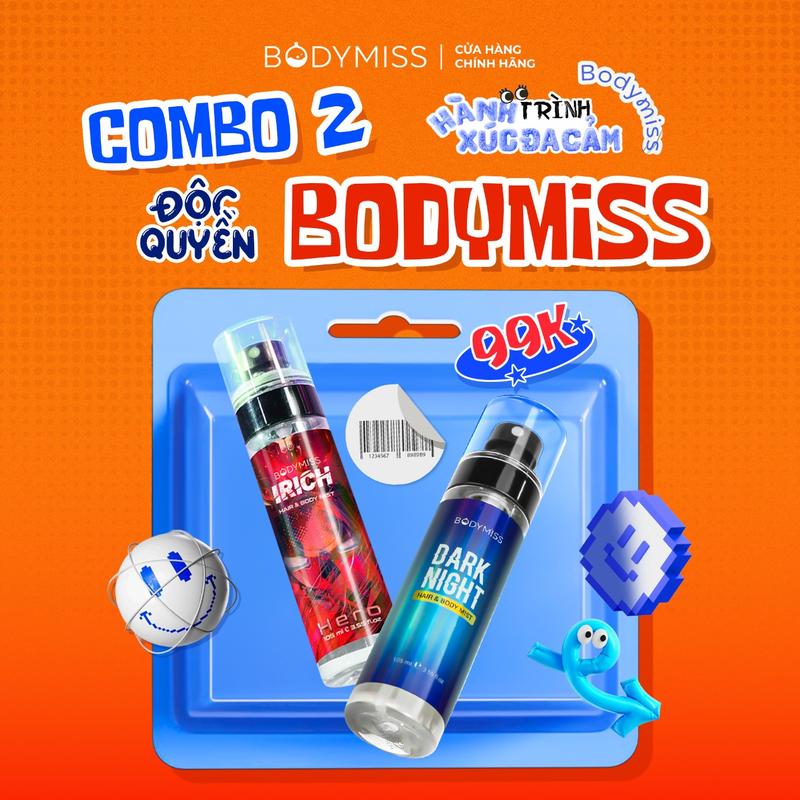 2 CHAI 99K - ĐỘC QUYỀN Combo Body mist Lưu Hương Lâu Chính Hãng Cho Nam Nữ Unisex Bodymist Thơm Lâu Body Cho Học Sinh Sinh Viên Chai Lớn & Nhỏ - BODYMISS Perfume Cosmetic Nước Hoa Xịt Thơm s