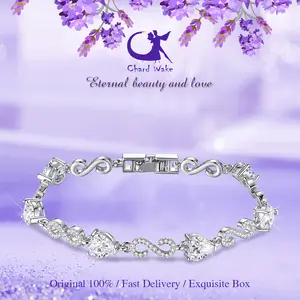 Chard Wake Gelang Wanita Berlian Ukuran Bebas Perhiasan Cewek Original Mewah Elegan Bracelets CWB029-Silver