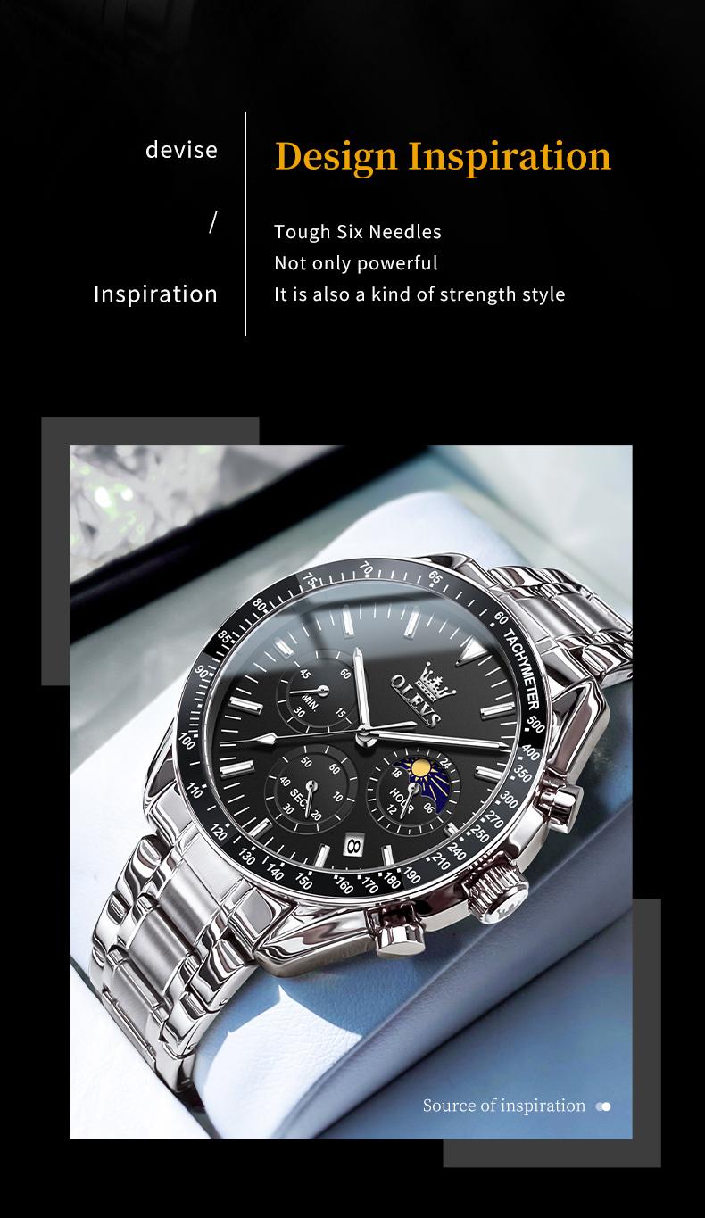 Product Introduction of OLEVS Men's Multifunction Steel Watch | Swiss Quartz + Sapphire Glass | 30M Waterproof & Luminous Dial | Business Minimalist Model 3618 2