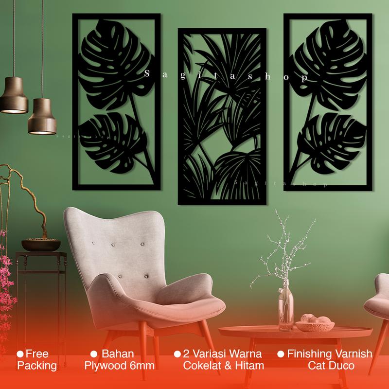 Dekorasi Seni kayu tropis monstera untuk dekorasi Rumah Kamar Tidur 5