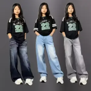Celana Anak Kulot Skena Semi Gombrong Perempuan Fashion untuk Gaya Anak Perempuan Usia 8-13 Tahun Fashion Jeans