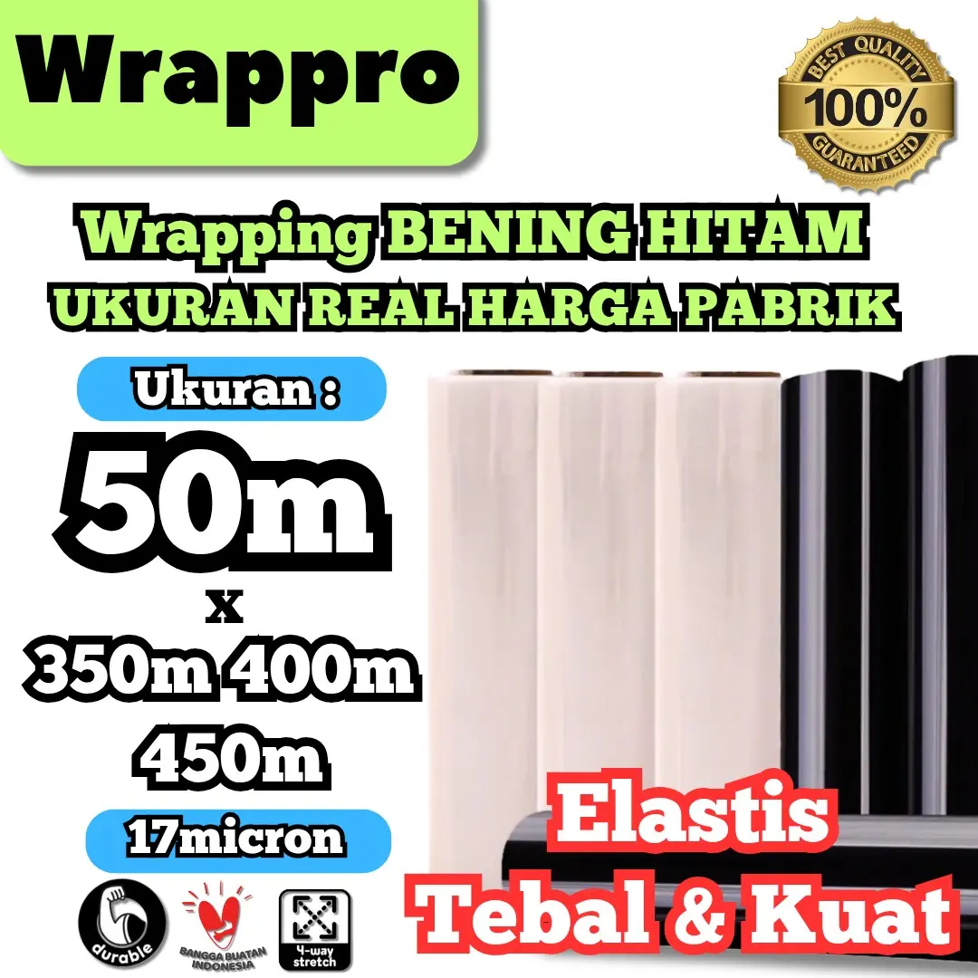 Plastik Wrapping Barang BENING HITAM 50cm x 350m 400m 450m x 17micron / Stretch Film Roll 50cm / Transparan / Bening  Hitam 50x350 50x400 50x450