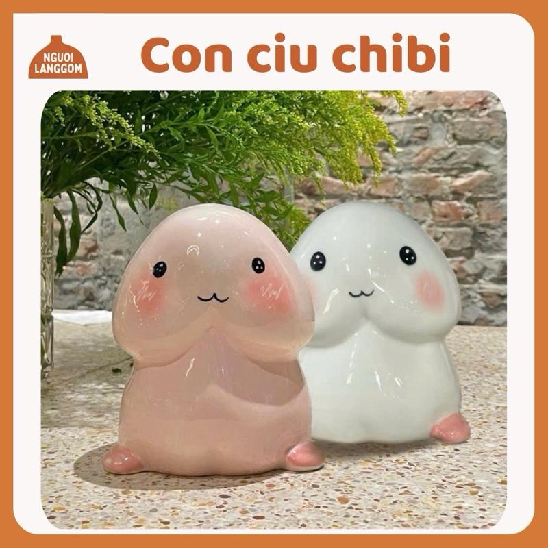 Lợn đất heo đất ống heo tiết kiệm decor gốm sứ - Con Ciu Chibi 2 size - Bát Tràng