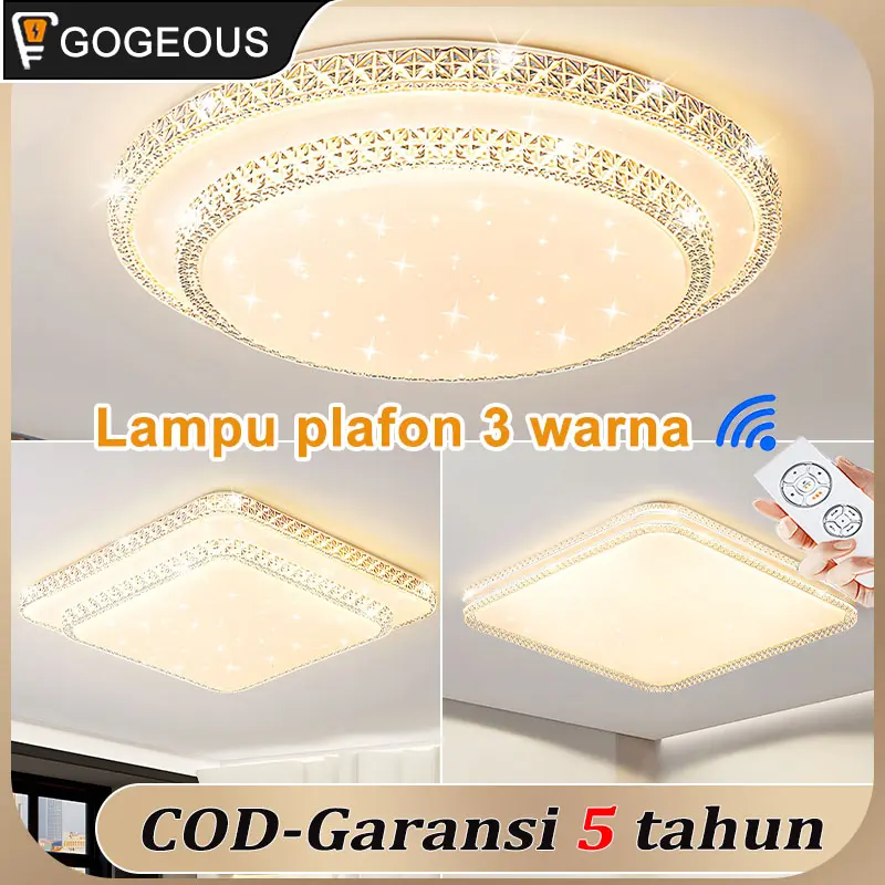 COD Lampu Plafon Minimalis Modern Bulat/Persegi Plafon Pvc 36/48W 3 Warna Lampu Hias Led Ceiling Kecerahan Yang Bisa Disesuaikan Ruang Tamu Kamar Tidur Gantung lampu atap plafon