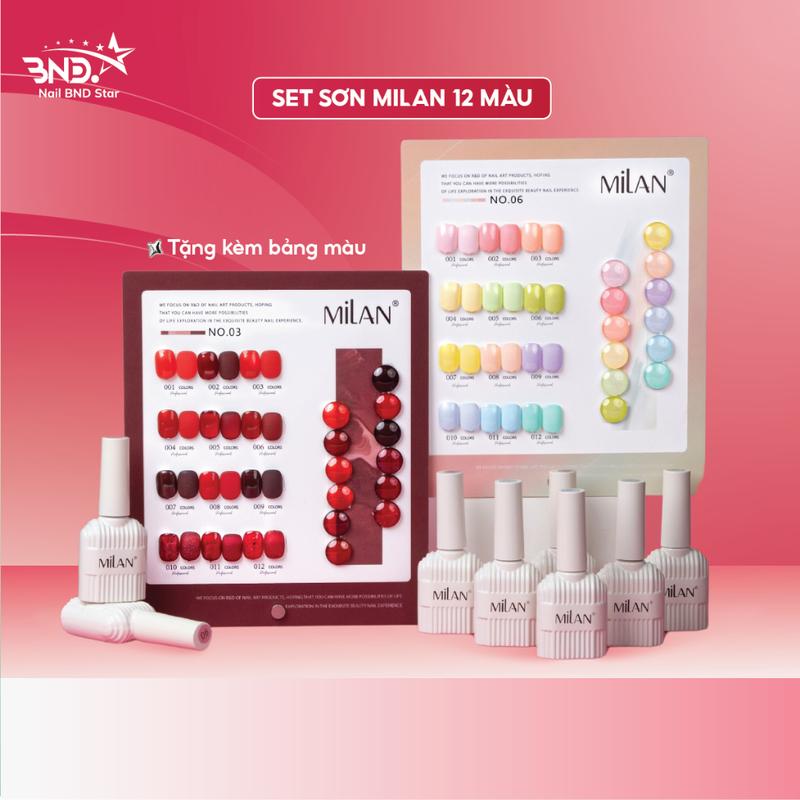 Set sơn gel Milan 12 màu - Sơn móng tay gel làm nail tone đỏ pastel tặng kèm bảng màu 