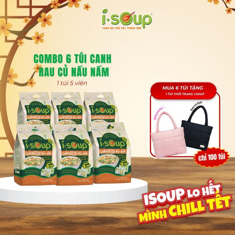  COMBO 6 TÚI RAU CỦ NẤU NẤM ISOUP - Canh Ăn Liền Sấy Thăng Hoa 