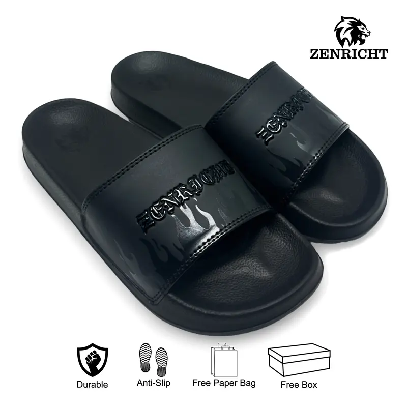 Zenricht Sandal Selop Pria Fullblack Sandal Slide Pria Anti Licin 0
