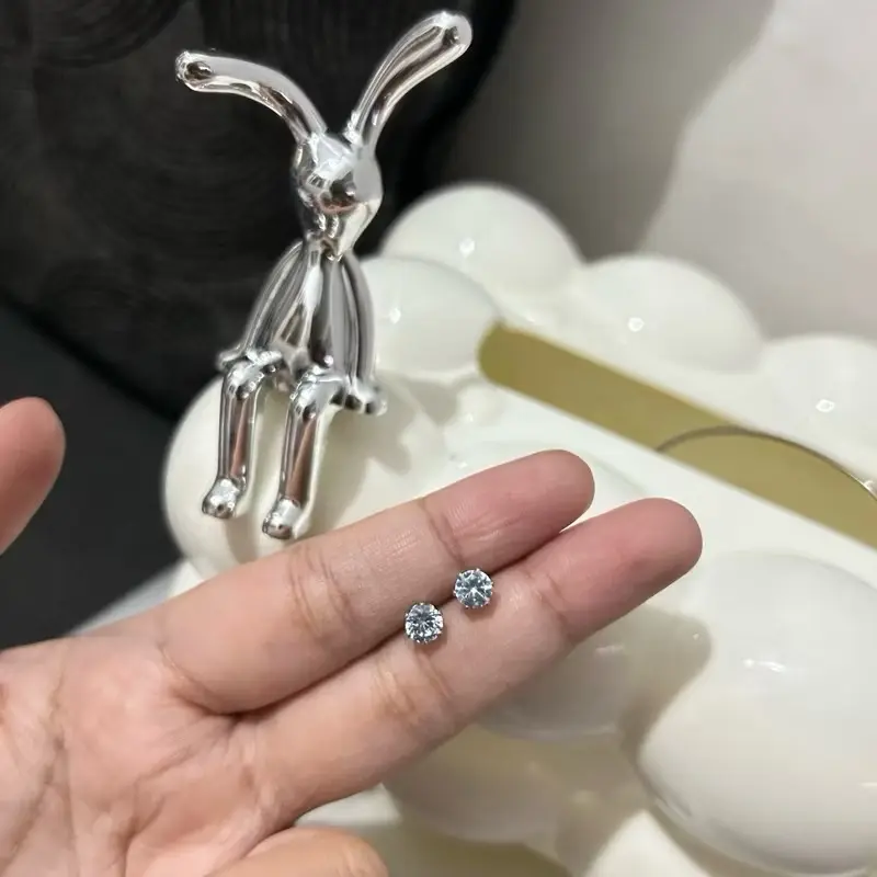 (2pcs/pasang) ANTING-ANTING ANTING ZIRCON KANCING ZIRKON BULAT BAJA TAHAN KARAT TITANIUM ANTING-ANTING SEDERHANA SILVER 925 8