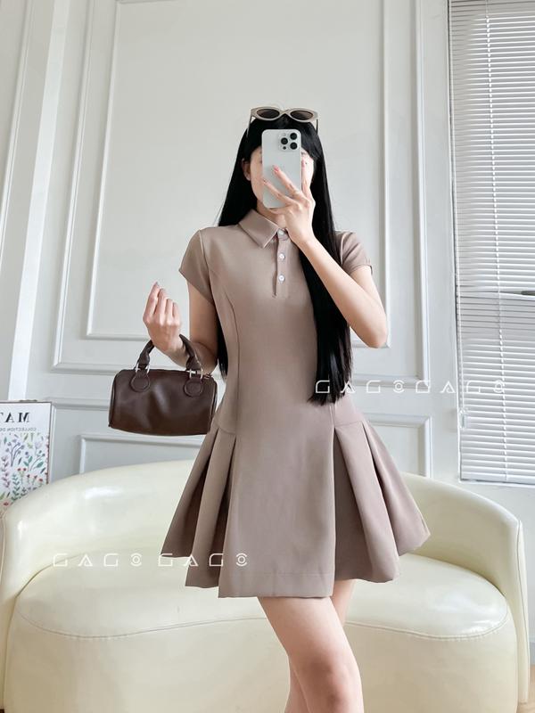 Đầm Sơ Mi GAGO Brand Xếp Ly Tennis Pickle Ball Dress Nữ Women Nữ Women váy tiệc vaytet Cotton Kem Đi Làm Đi Học Chơi tết