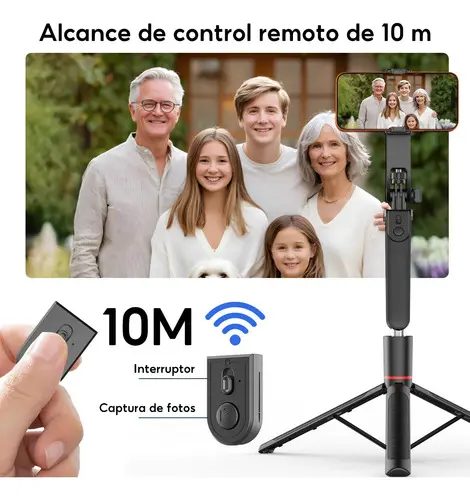 JQVITEK TR38 Trípode Palo Selfie 1.8m con Control Inalámbrico, Bastón Extensible Rotación 360°, Soporte Móvil Portátil Compatible con iOS y Android - Foto 5