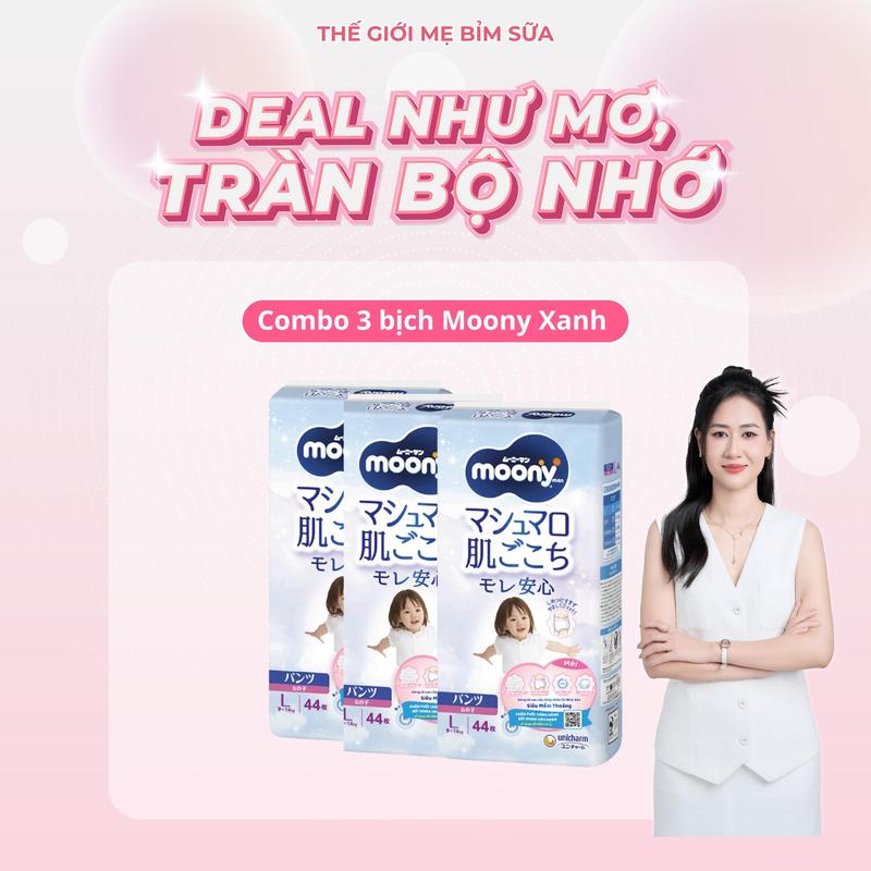 [TGMBS] [MEGALIVE] Combo 3 Bịch Bỉm Dán/Quần Moony Blue nhập khẩu Unicharm
