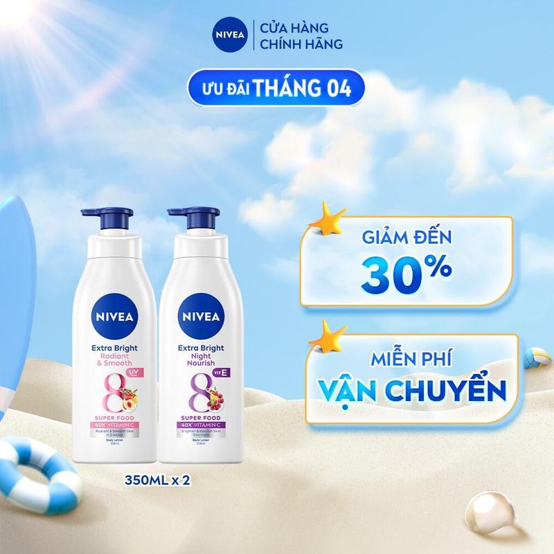 [AWO] Bộ 2 Sữa Dưỡng Thể NIVEA 8 Super Foods Dưỡng Sáng Da | Mịn Da (350 ml) - 98413+98412 Nữ Dưỡng Body