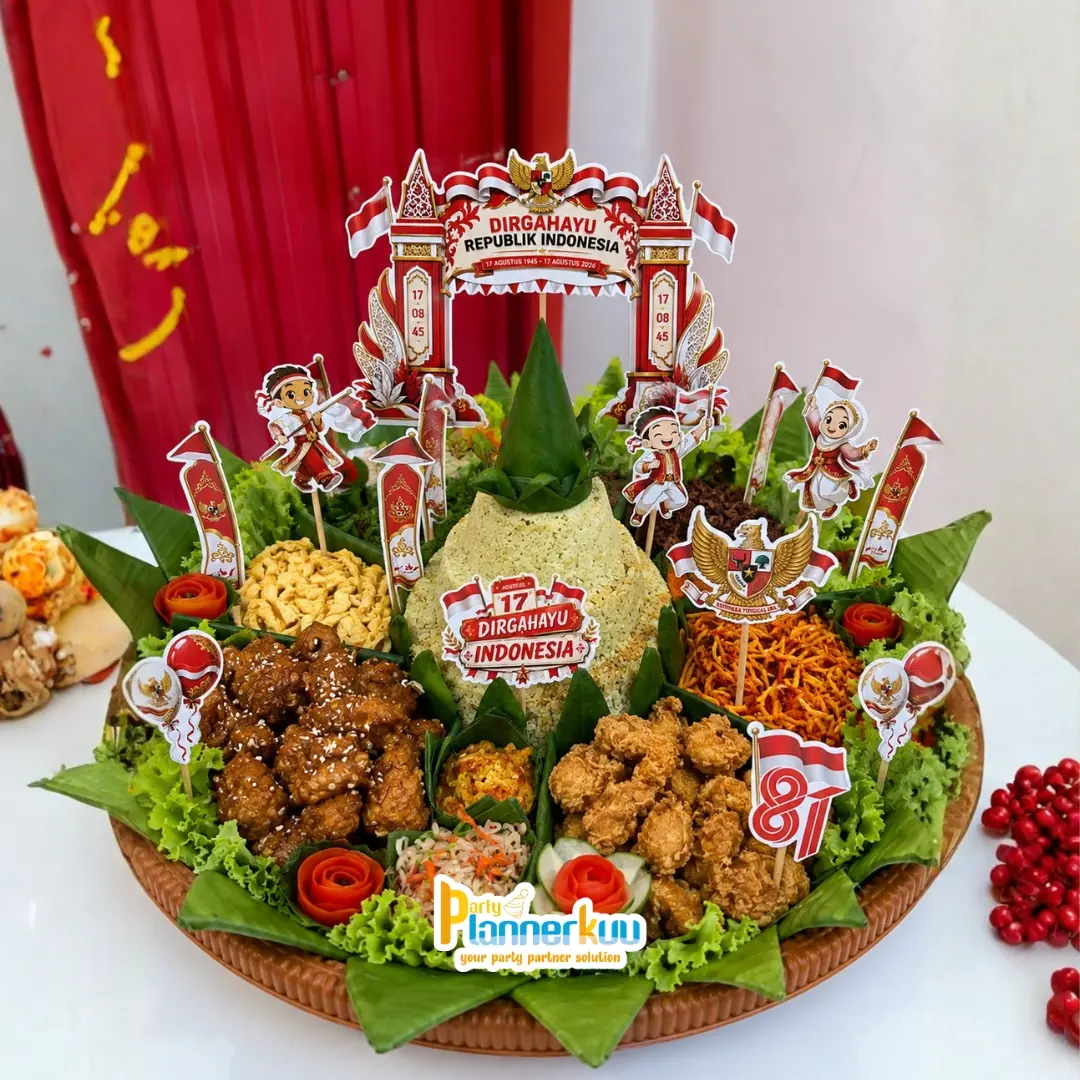Partyplannerkuu Topper Tumpeng Nasi Kuning / Kue 17 Agustus - Dekor Kemerdekaan Meriah
