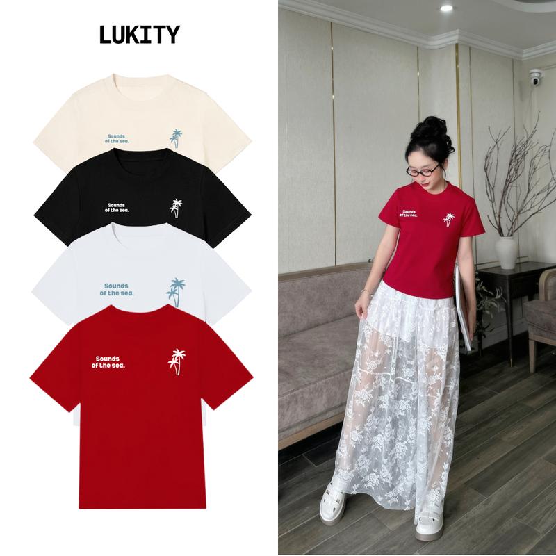 [ HÀNG MỚI ] Áo thun babytee nữ in chữ '' Sounds  of the sea '' hình cây dừa basic đơn giản chất liệu cotton mềm mịn Lukity