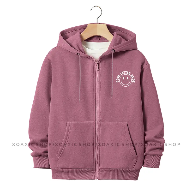 Jaket Hoodie Zipper Anak Laki-laki/Perempuan Usia 3-13 Tahun Motif Sablon COOL LITTLE Dude Bahan Fleece Tebal Premium Fashion Bulu 4