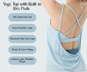 Yoga Top with Built-in Bra Pads – Layered Look, Sexy Open Back, Loose-Fit Workout Tank [YA41]