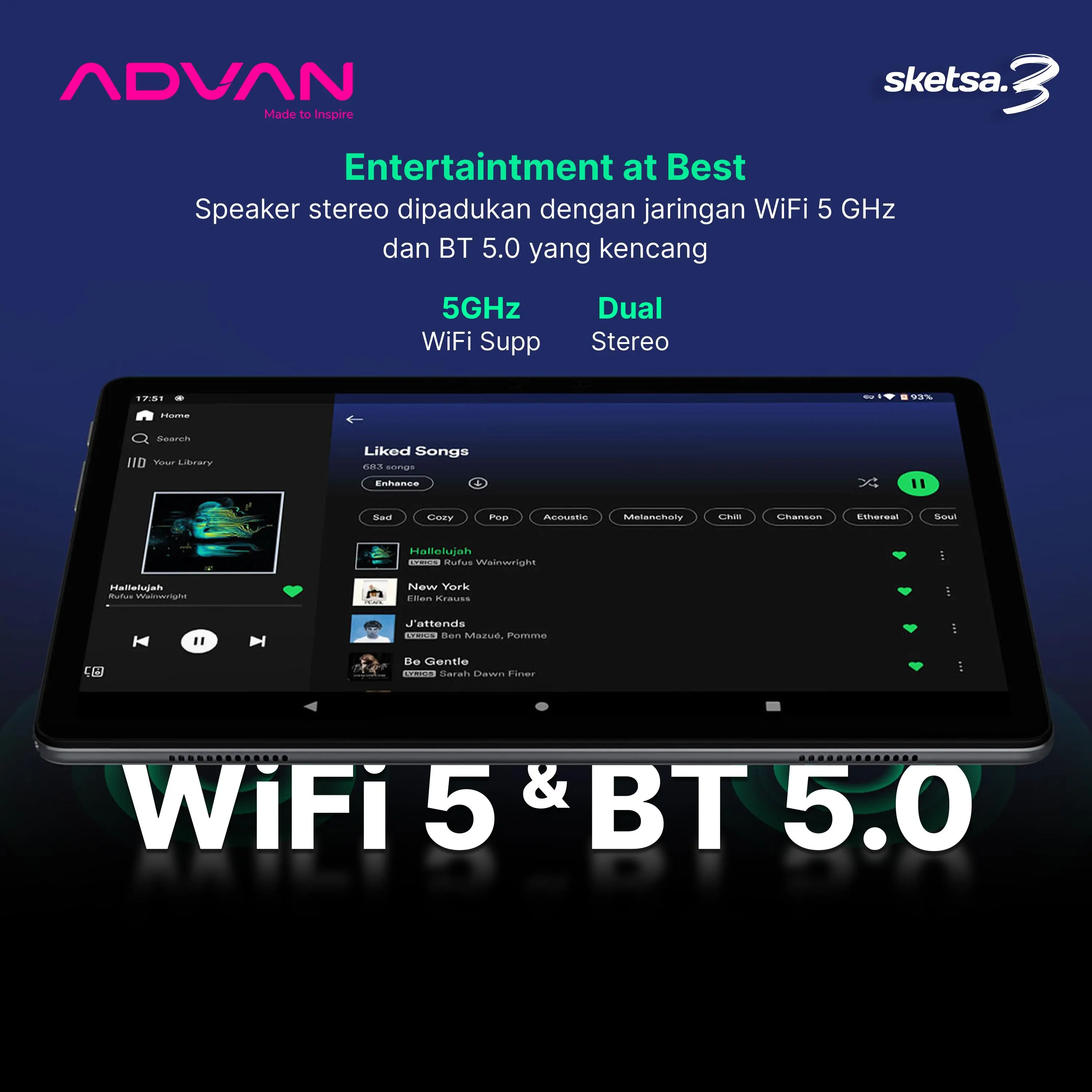 (FREE KEYBOARD + STYLUS PEN) ADVAN Tablet Sketsa 3 6GB/128GB 10.1” Inci HD IPS Dual SIM Card 4G LTE WiFi Bluetooth Tiger T606 Android