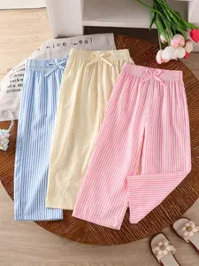 Celana Anak Perempuan Katun Salur dengan Desain Garis dan Pita Cantik Import Premium Fashion Kulot Nyaman Stylish untuk Aktivitas Sehari-hari