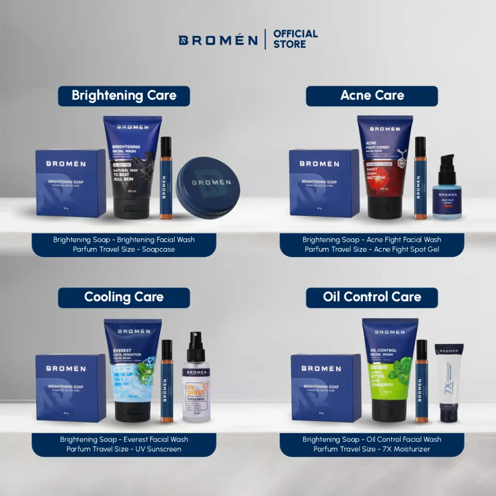 (DISKON) Paket Bundling 4 Series (Bright Soap - Facial Wash - Acne Spot Gel - Moisturizer/ Sunscreen) Skincare Cowok