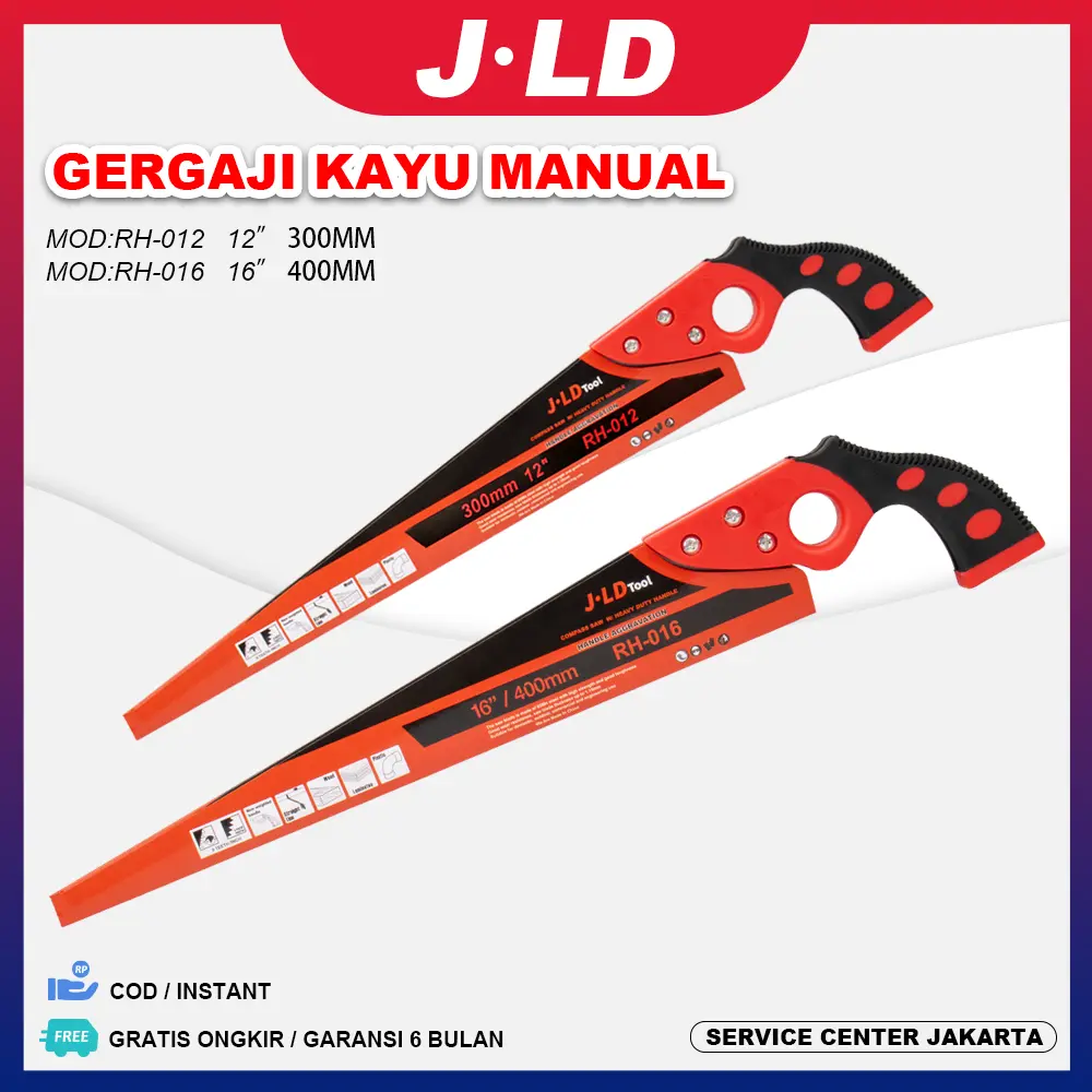 JLD Gergaji Kayu Manual 12" 16" dengan Pegangan Kayu Tangan Dahan Ranting Alat Potong Portable Multifungsi
