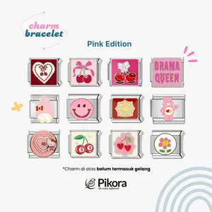 Pikora Pink Charm Editions - Bisa Custom Huruf & Bunga, Cocok Couple/Aesthetic/Korean Style, Hadiah Bracelets Perak Emas Wanita