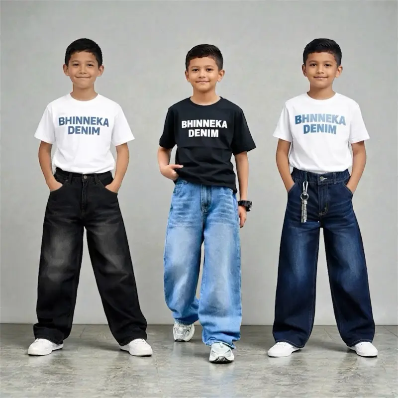 Celana jeans anak skena baggy gombrong usia 7-15 tahun