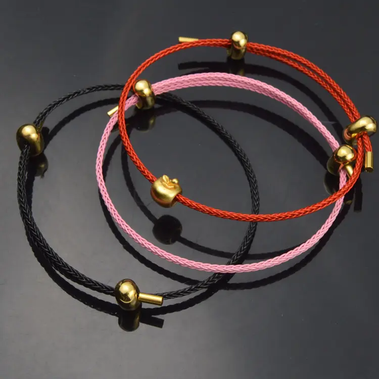 Adjustable bracelet with bead wire rope, waterproof and wearable, fine string bracelet with hard gold, gold beads, gold beads, transportation beads, red string